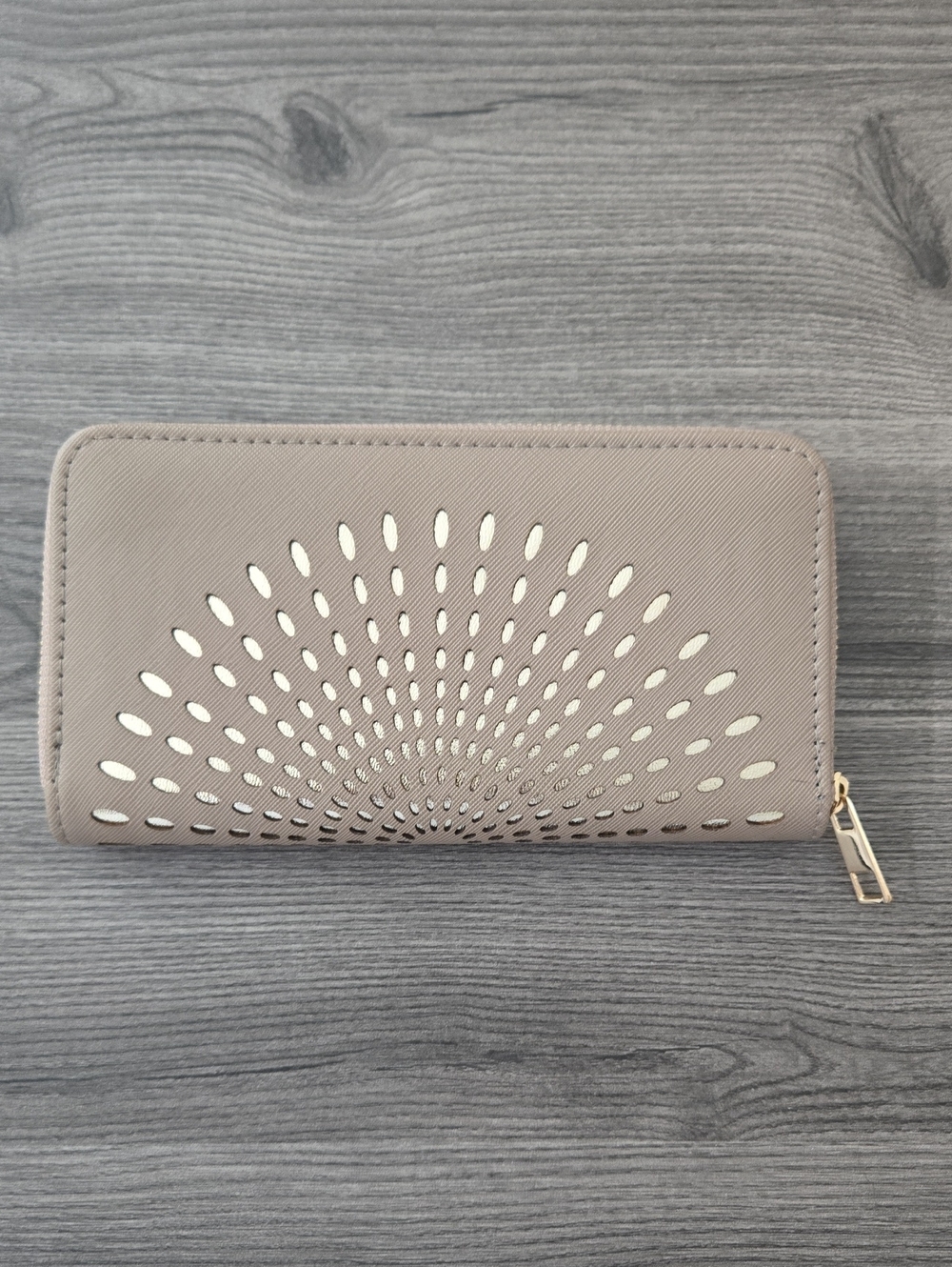 Women's Taupe Laser-Cut Zip Wallet - Stylish Everyday Accessory_0085